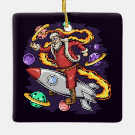 Astronaut Santa in Space Keramisch Ornament