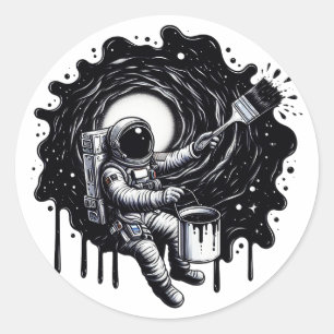 Astronaut schilderen van het universum ronde sticker