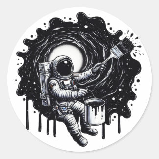 Astronaut schilderen van het universum ronde sticker