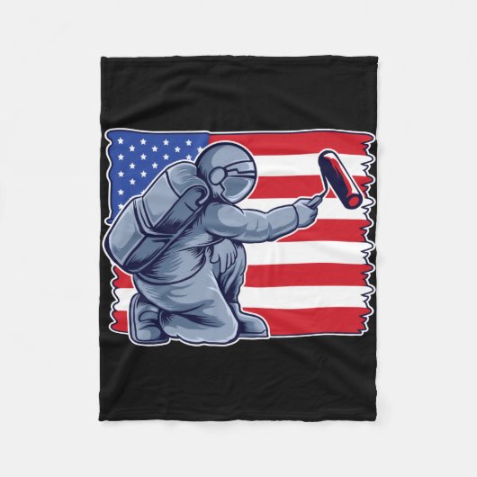 Astronaut Schildert Amerikaanse Vlag Fleece Deken (Voorkant)