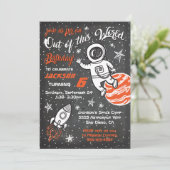 Astronaut schoolbord ruimte verjaardagsfeest nodig kaart (Staand voorkant)