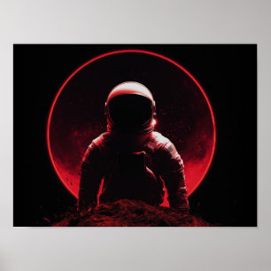 Astronaut Silhouet op Rode Planeet met Donkere Zon Poster