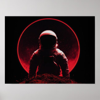 Astronaut Silhouet op Rode Planeet met Donkere Zon Poster