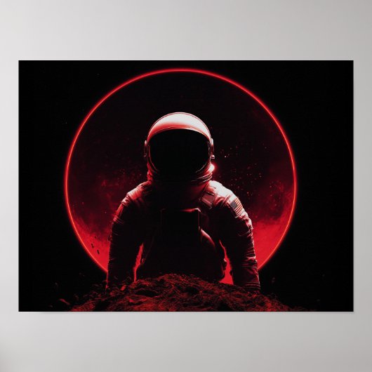 Astronaut Silhouet op Rode Planeet met Donkere Zon Poster (Voorkant)