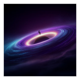 Astronaut Silhouet op Zwarte Gat Accretieschijf Perfect Poster