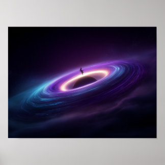 Astronaut Silhouet op Zwarte Gat Accretieschijf  Poster