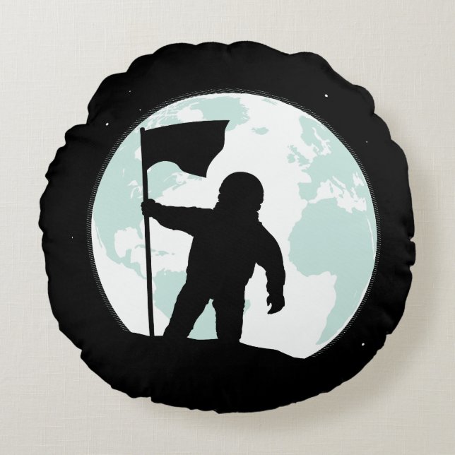 Astronaut Silhouette Rond Kussen (Voorkant)