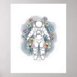 Astronaut Simple One Line Art Continuous Poster