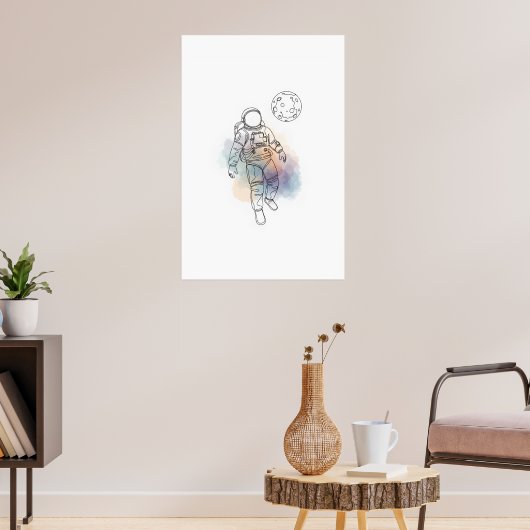 Astronaut Simple One Line Art Continuous Poster (Woonkamer 3)