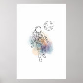 Astronaut Simple One Line Art Continuous Poster (Voorkant)
