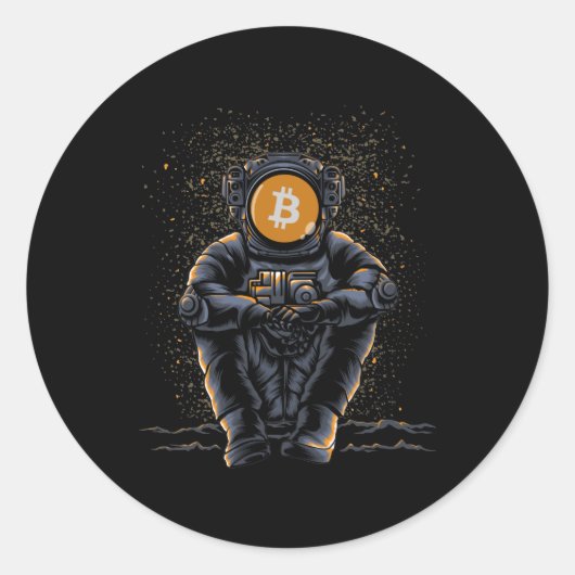 Astronaut Sitting Bitcoin BTC To The Moon Crypto Ronde Sticker (Voorkant)