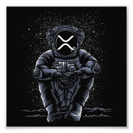 Astronaut Sitting Ripple XRP Crypto To The Moon Foto Afdruk (Voorkant)