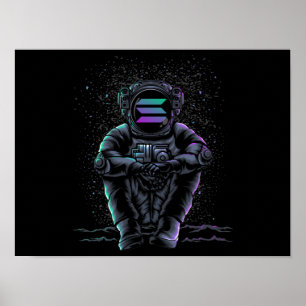 Astronaut Sitting Solana SOL To Moon Crypto Poster