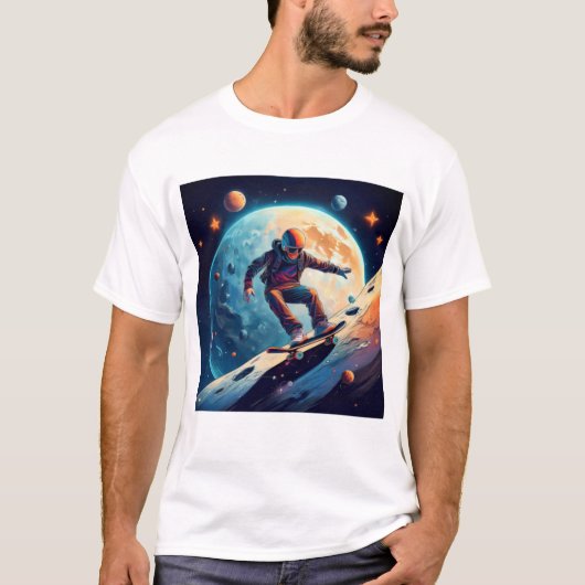 Astronaut skateboarden in de ruimte t-shirt (Voorkant)