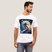 Astronaut skateboarden in de ruimte t-shirt (Voorkant volledig)