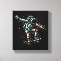 Astronaut skateboarden in stretched canvas Print