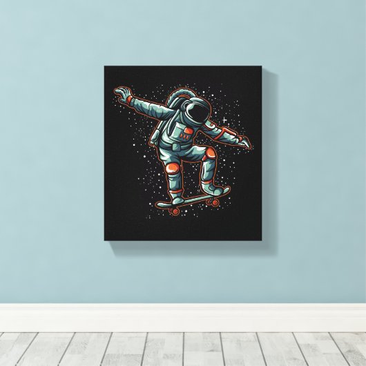 Astronaut skateboarden in stretched canvas Print (Insitu (Houten vloer))