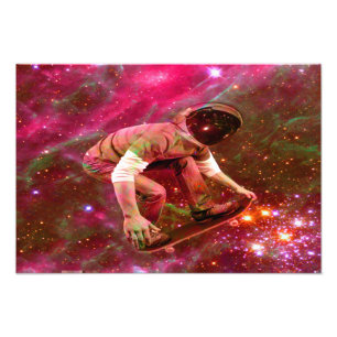 Astronaut Skateboarder Foto Afdruk