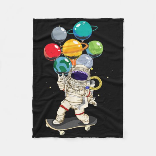 Astronaut Skateboarding Kids Lloon Planets Space S Fleece Deken (Voorkant)