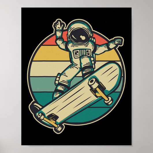 Astronaut Skateboarding Skateboard  Poster (Voorkant)
