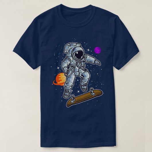 Astronaut Skating On Rocket Skateboard In Space Ki T-shirt (Design voorkant)
