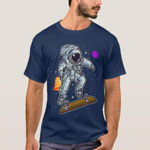 Astronaut Skating On Rocket Skateboard In Space Ki T-shirt