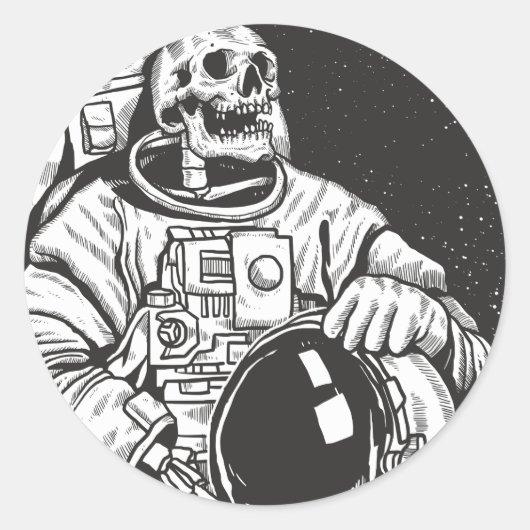 Astronaut Skeleton Spooky Skull Ronde Sticker (Voorkant)