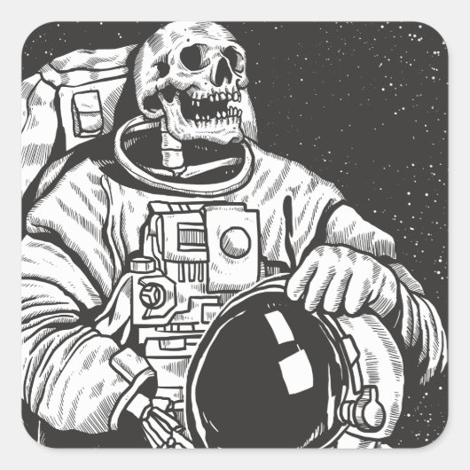Astronaut Skeleton Spooky Skull Vierkante Sticker (Voorkant)