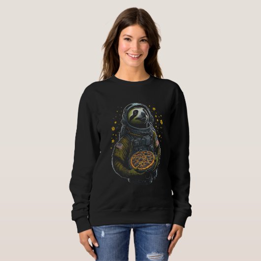 Astronaut Sloth Holding Pizza Funny Foodie Animal Trui (Voorkant volledig)