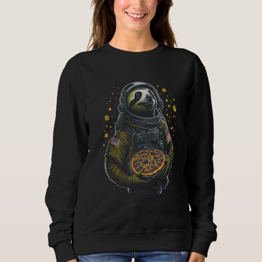 Astronaut Sloth Holding Pizza Funny Foodie Animal Trui (Voorkant)