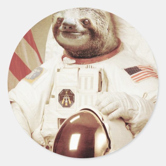 Astronaut Sloth Ronde Sticker (Voorkant)