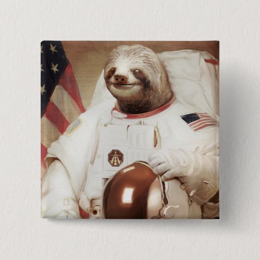 Astronaut Sloth Vierkante Button 5,1 Cm (Voorkant)