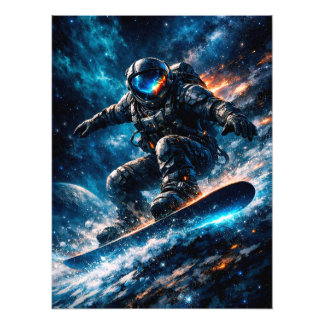 Astronaut Snowboarding Through Space Foto Afdruk