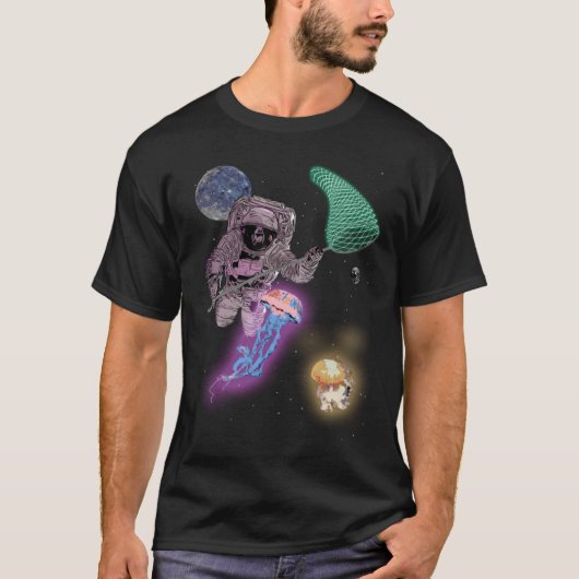 Astronaut Space Alien Jellyfish Hunting with Net G T-shirt (Voorkant)