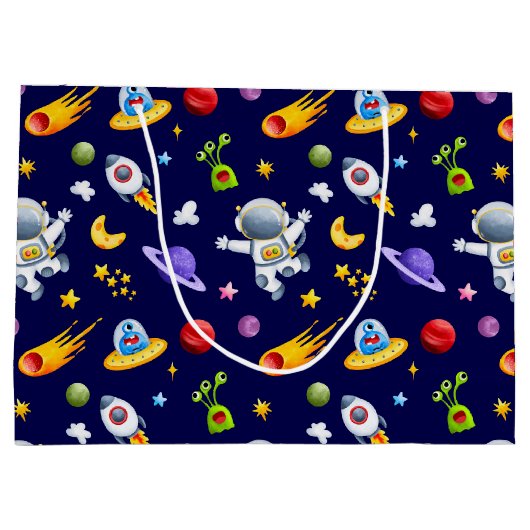 Astronaut Space Aliens Gift Bag Groot Cadeauzakje (Achterkant)