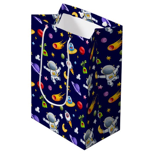 Astronaut Space Aliens Gift Bag Medium Cadeauzakje (Voorkant Gekanteld)