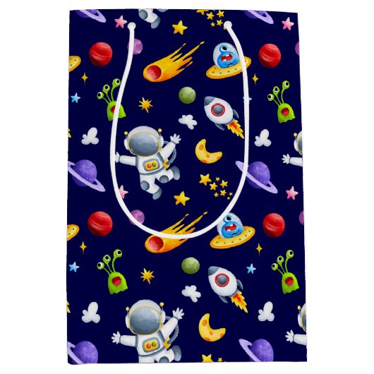Astronaut Space Aliens Gift Bag Medium Cadeauzakje (Voorkant)