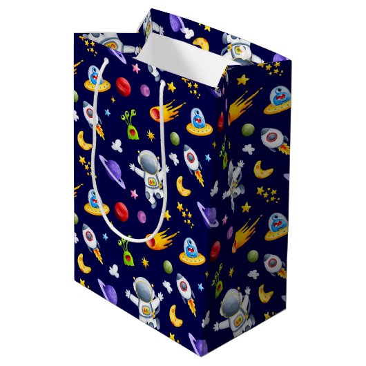 Astronaut Space Aliens Gift Bag Medium Cadeauzakje (Achterkant Gekanteld)