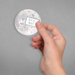 Astronaut Space Baby Moon Het is een jongen! Ronde Sticker