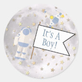 Astronaut Space Baby Moon Het is een jongen! Ronde Sticker (Voorkant)