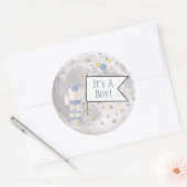 Astronaut Space Baby Moon Het is een jongen! Ronde Sticker (Envelop)