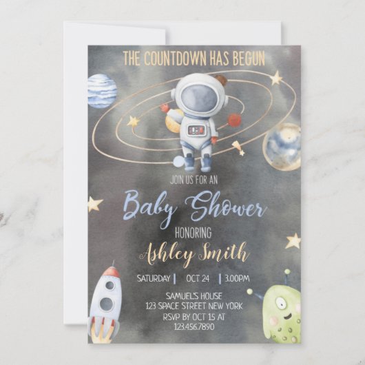 Astronaut Space Baby shower Uitnodiging (Voorkant)
