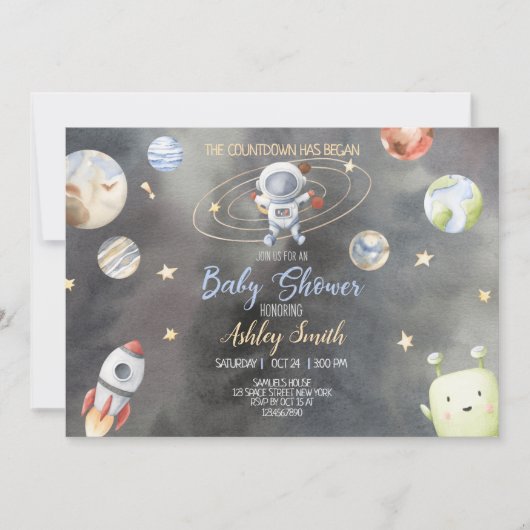 Astronaut Space Baby shower Uitnodiging (Voorkant)