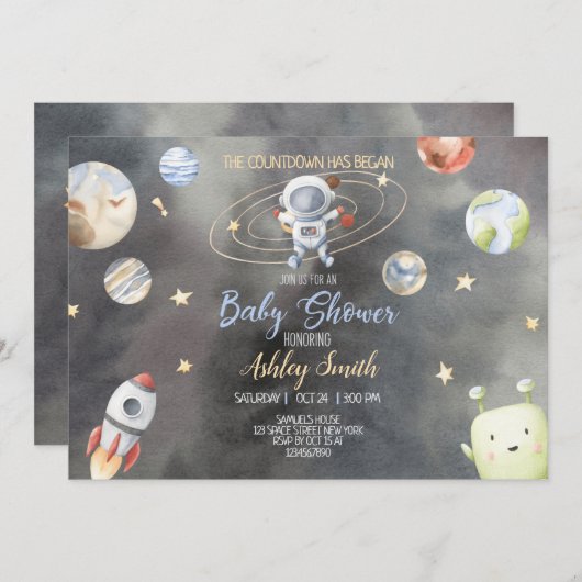 Astronaut Space Baby shower Uitnodiging (Voorkant / Achterkant)