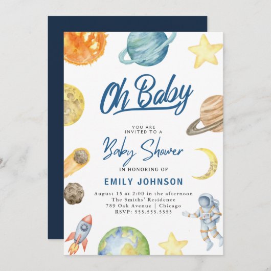 Astronaut Space Baby shower uitnodiging (Voorkant / Achterkant)