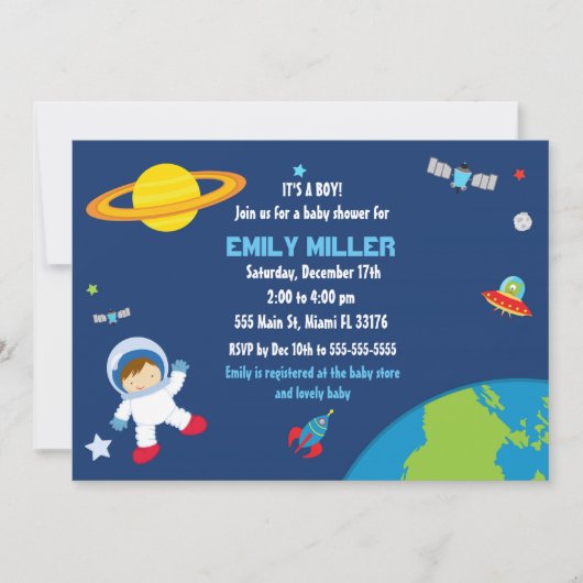Astronaut Space Baby shower Uitnodiging (Voorkant)