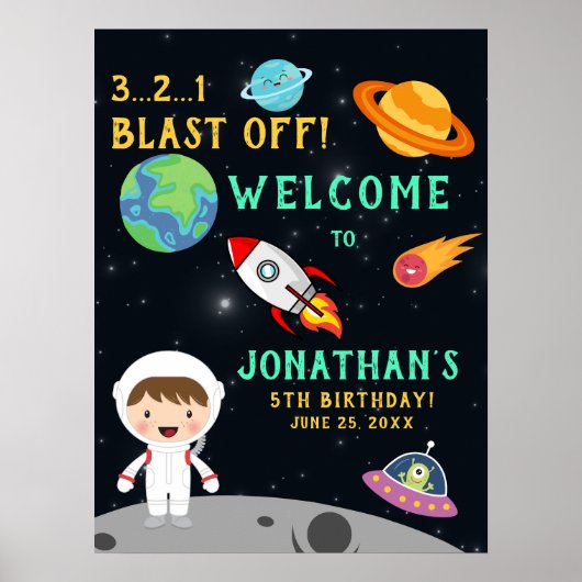 Astronaut Space Birthday Blast Off Theme" Poster (Voorkant)