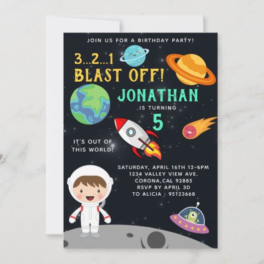 Astronaut Space Birthday Boy Party - Blast Off  Kaart (Voorkant)