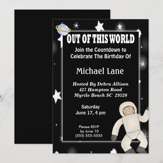 Astronaut Space Birthday Invitation Kaart (Voorkant / Achterkant)