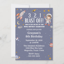 Astronaut Space Birthday Invitation Kaart